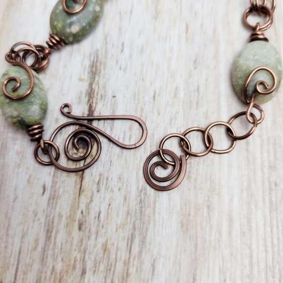 Oval Jasper Stone Wire Wrapped Coil Bracelet | Handmade Jewelry - Picture 3 of 7